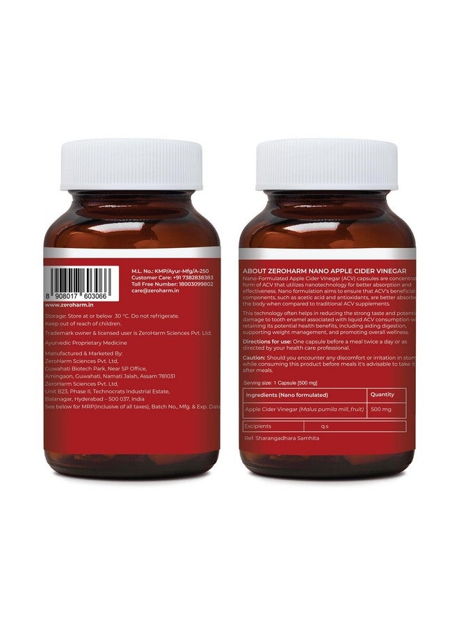 ZeroHarm Nano ACV with 20% Acetic Acid from Apple Cider Vinegar |Manages Weight | Inhibits the Enzyme ATP-Citrate Lyase | Regulates Glucose Metabolism | Increasing Postprandial Satiety | 60 Caps - Image 2