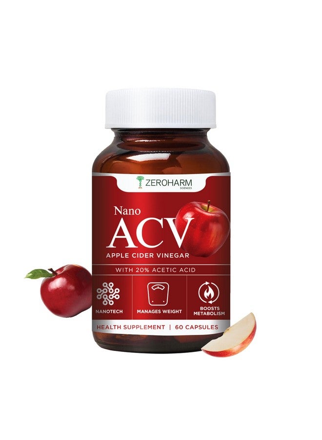 ZeroHarm Nano ACV with 20% Acetic Acid from Apple Cider Vinegar |Manages Weight | Inhibits the Enzyme ATP-Citrate Lyase | Regulates Glucose Metabolism | Increasing Postprandial Satiety | 60 Caps - Image 1
