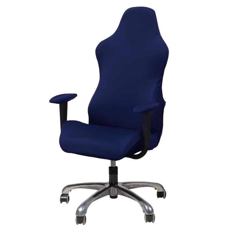 WOMACO Gaming Chair Slipcover Stretch Seat Chair Cover for Leather Computer Reclining Racing Ruffled Gamer Chair Protector Dark Blue Onesize