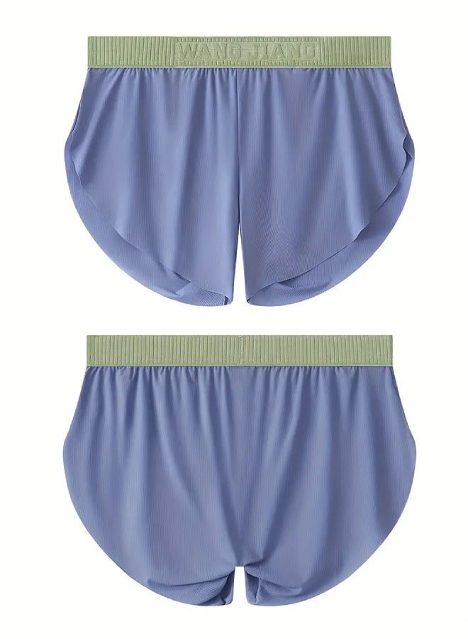 Men’s Ultra-Thin Athletic Shorts – Ice Silky Fiber High-Stretch Breathable Training Shorts, Slim-Fit Solid Color Activewear for Gym, Casual & Home - Blue Boxer Briefs - Image 2