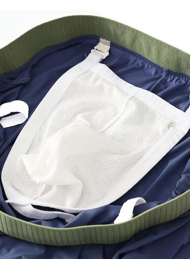 Men’s Ultra-Thin Athletic Shorts – Ice Silky Fiber High-Stretch Breathable Training Shorts, Slim-Fit Solid Color Activewear for Gym, Casual & Home - Blue Boxer Briefs - Image 3