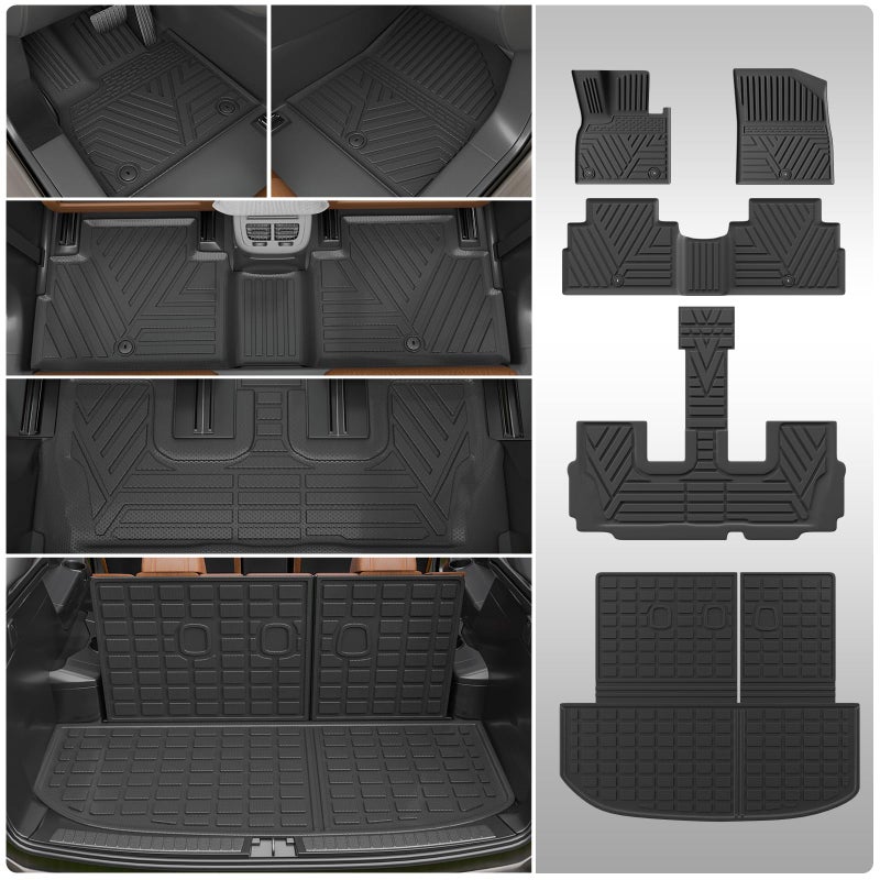 Thinzyou Floor Mats Compatible with 20202025 Hyundai Palisade Trunk Mat Cargo Liner TPE Back Seat Cover Protector 2024 Palisade 7 8 Seats Accessories Trunk Mat with Backrest MatsFloor Mats
