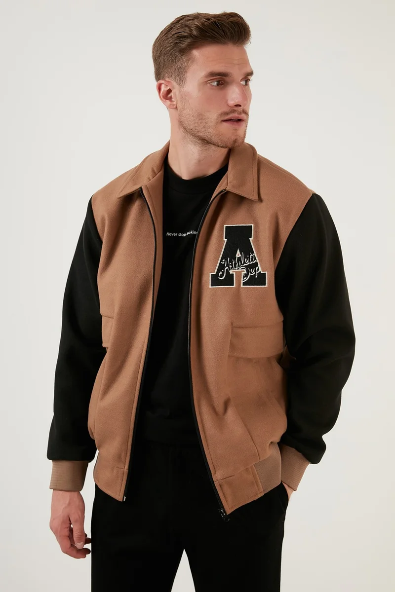 بوراتي Emblem Zippered Regular Fit Bomber Coat Men's Coat 5715896