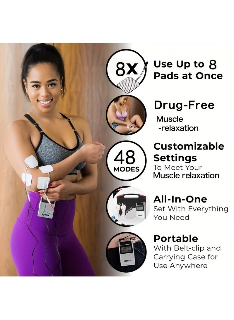 KADIP Rechargeable Tens Unit Muscle Stimulator, 48 Modes EMS TENS Machine with 8 TENS Pads, Meridian Massage Instrument, Pain Relief for Back Neck and Shoulders, Muscle Relaxer, Stim Machine, Electrotherapy  - Image 2