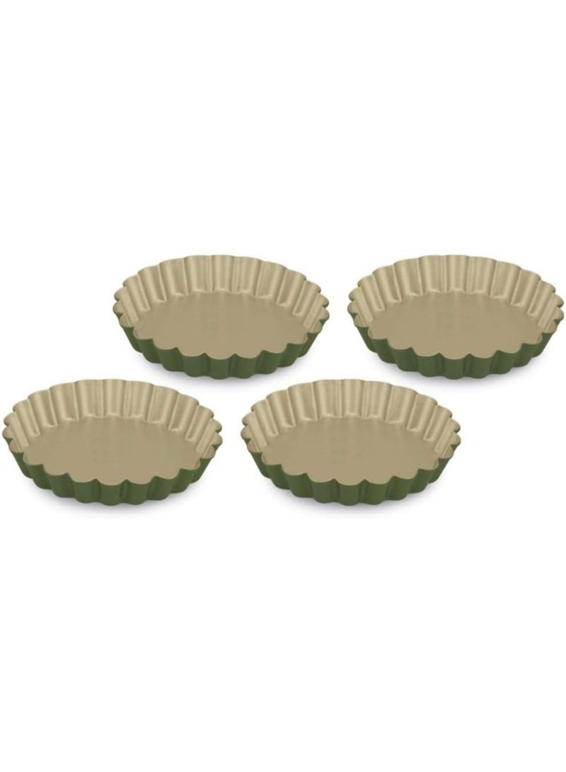 Guardini,  4 Tart Moulds with Non-Stick Carnauba Wax Coating , Diameter 12 cm, Green/Beige - Image 2