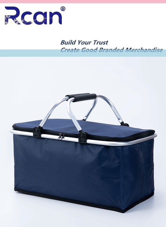 Rcan Large-Capacity Picnic Basket, Folding Portable Lunch Bag, Oxford Cloth Waterproof Insulated Aluminum Frame Basket, 30L Cooler Bag Basket for Camping, Travel, Outdoor Party - Image 1