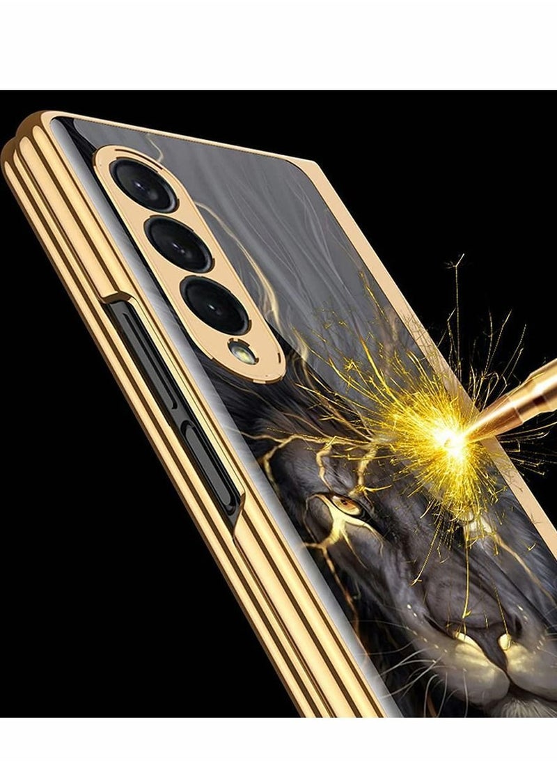 Y&D Case for Samsung Galaxy Z Fold 3 Cover Luxury Plating Plastic Crystal Finish Pattern Protection Bumper 5G 2021 (Gold)  - Image 2