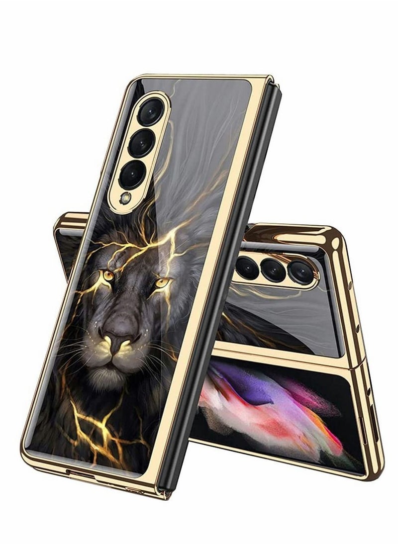 Y&D Case for Samsung Galaxy Z Fold 3 Cover Luxury Plating Plastic Crystal Finish Pattern Protection Bumper 5G 2021 (Gold)  - Image 1