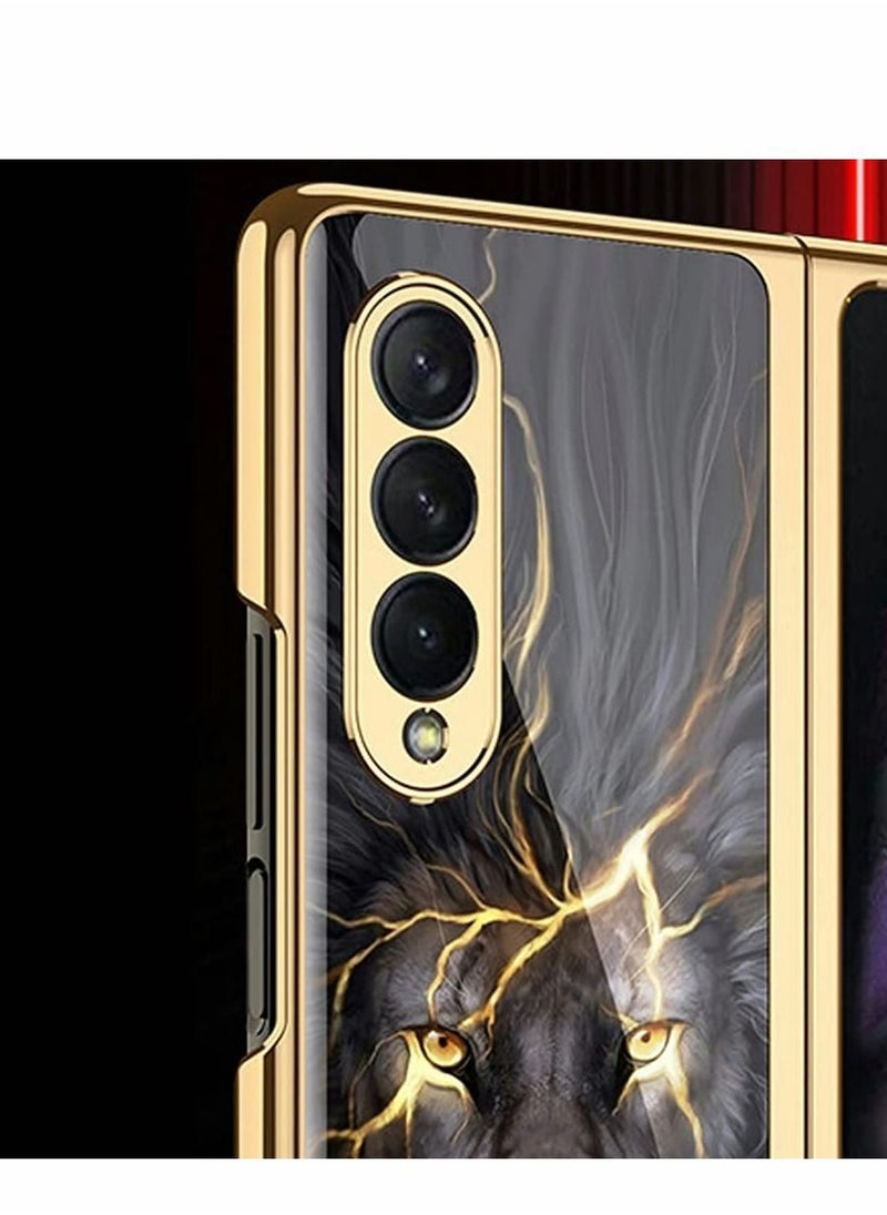 Y&D Case for Samsung Galaxy Z Fold 3 Cover Luxury Plating Plastic Crystal Finish Pattern Protection Bumper 5G 2021 (Gold)  - Image 4