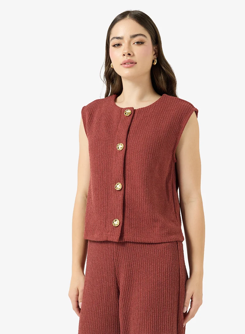اونلي Causal Buttoned Vest Cardigan