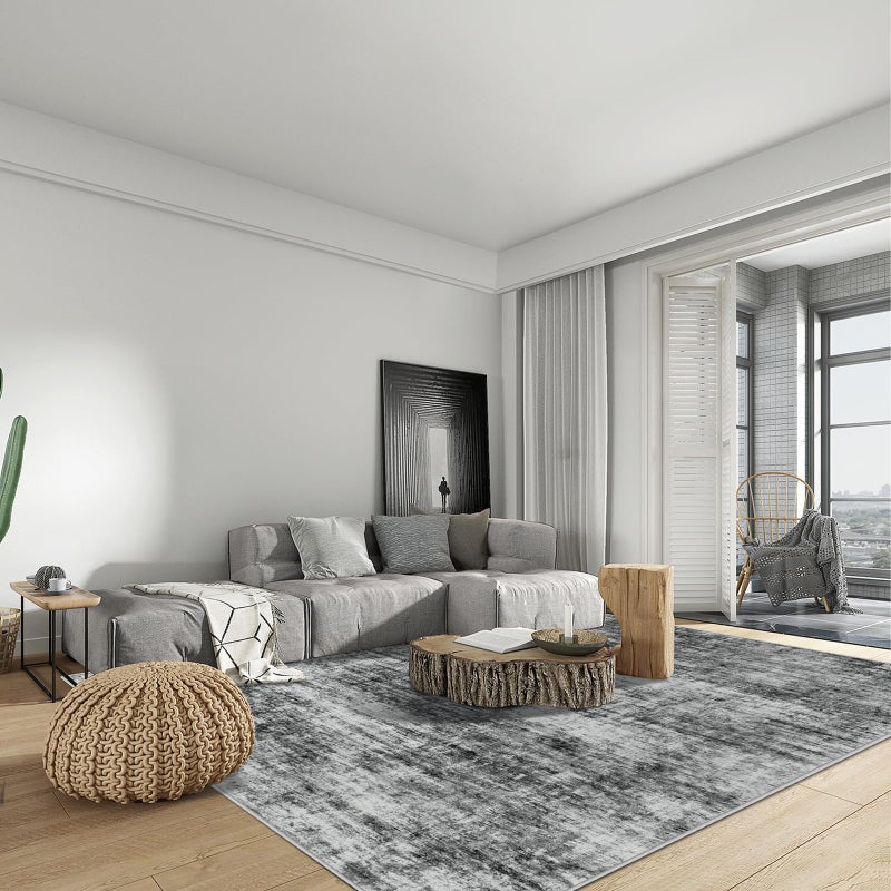 Gent drizz 9x12 Area Rugs Washable Rug: Modern Abstract Living Room Rug Soft Anti-Skid Thin Carpet Indoor Floor Non-Shedding Carpets for Bedroom Dining Room Farmhouse Nursery Home Office Black - Image 3