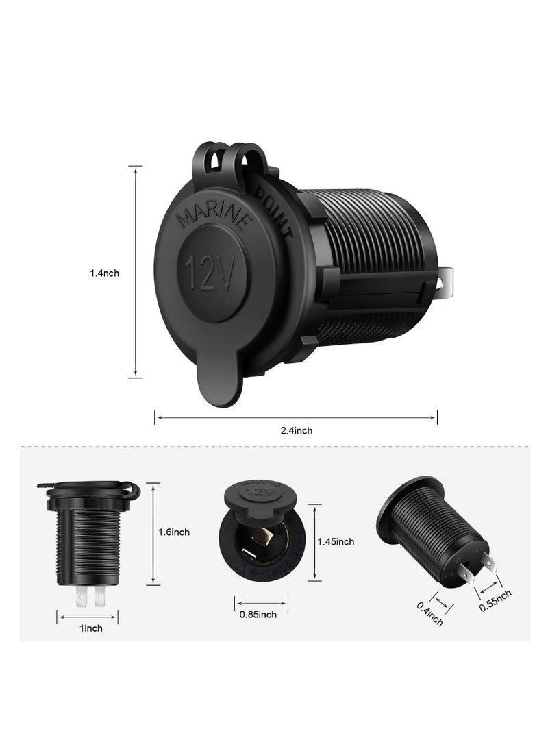 12V Cigarette Lighter Socket, 2 Pack Car Marine Motorcycle ATV RV Lighter Socket, Replacement 12 Volt Waterproof Plug, Power Outlet Socket Receptacle Waterproof Plug