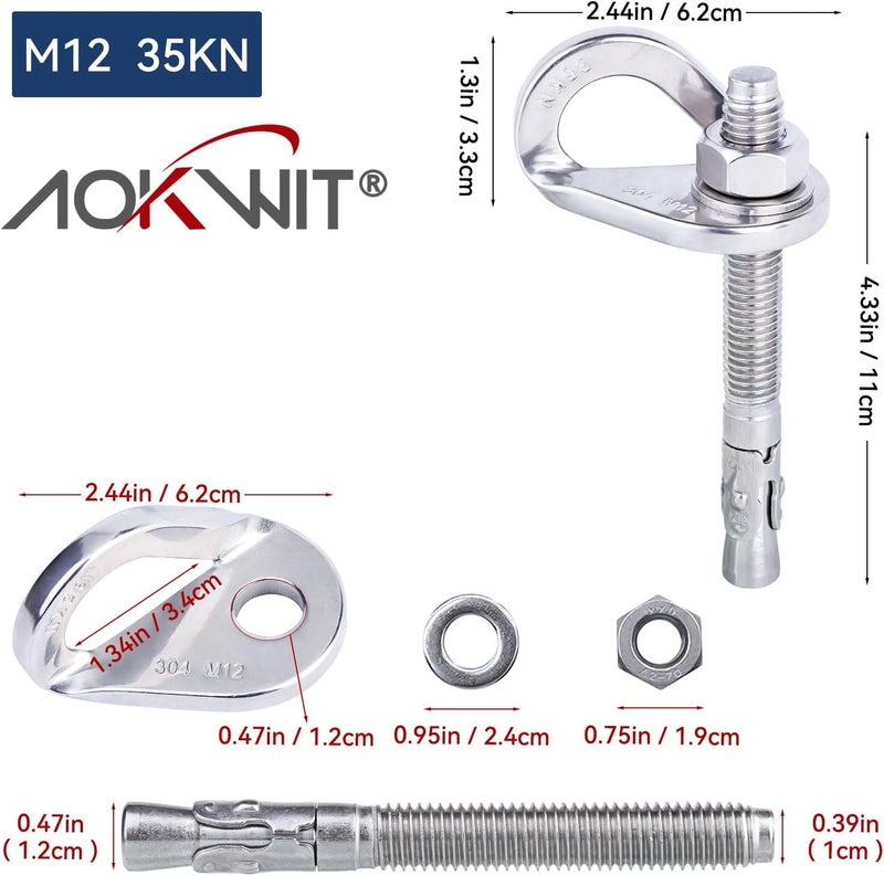 AOKWIT 25kN Climbing Bolt Hangers Anchors Stainless Steel Climbing Holds Anchor Bolt Heavy Duty Expansion Bolt Piton Tiedown for Rock Climbing Rappelling Hammock Gym Wall Aerial Work Caving Rescue - Image 2