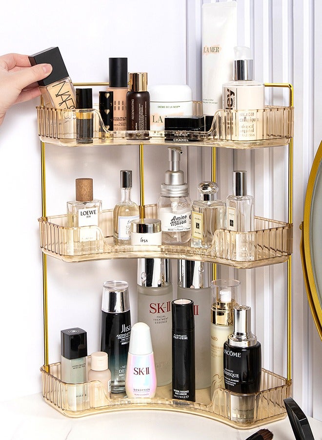 XiuWoo Makeup Organizer 3 Tier Skincare Organizer Bathroom Organizer for Perfumes and Makeups Skincare Toiletries ect Multifunctional Organizer Rack for Dresser Bedroom Living Room Bathroom (Amber 3-Tier) - Image 1