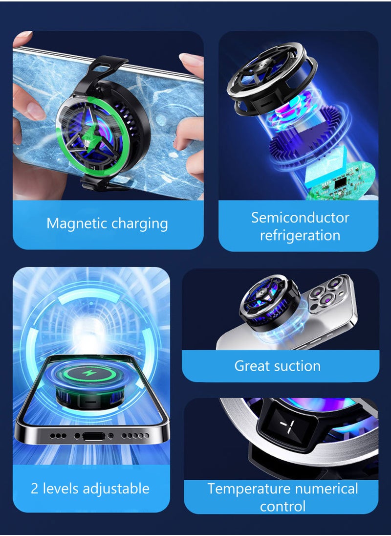 Magnetic Phone Cooler with Magnetic Charging, Portable Phone Cooling Fan, Universal Phone Fan Cellphone Radiator with RGB Light, Mini Phone Cooler for Mobile Phone Tablet PC, Black  - Image 2