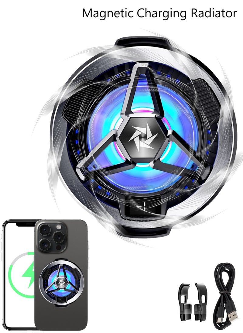 Magnetic Phone Cooler with Magnetic Charging, Portable Phone Cooling Fan, Universal Phone Fan Cellphone Radiator with RGB Light, Mini Phone Cooler for Mobile Phone Tablet PC, Black  - Image 1