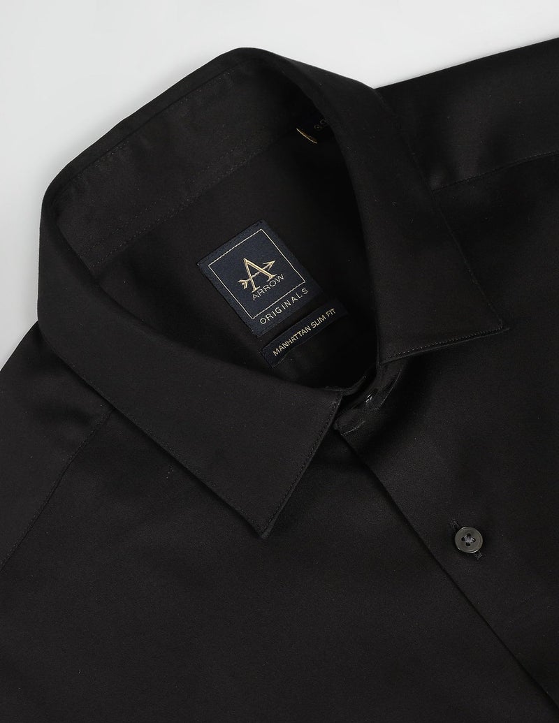Arrow Men Slim fit Cotton Solid Long Sleeves Cutaway Collar Shirt(ARADOSH1602_Black_40) - Image 3
