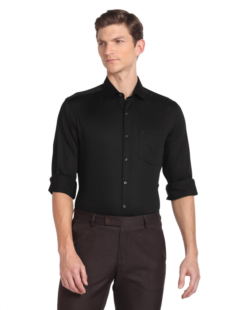 Arrow Men Slim fit Cotton Solid Long Sleeves Cutaway Collar Shirt(ARADOSH1602_Black_40) - Image 1