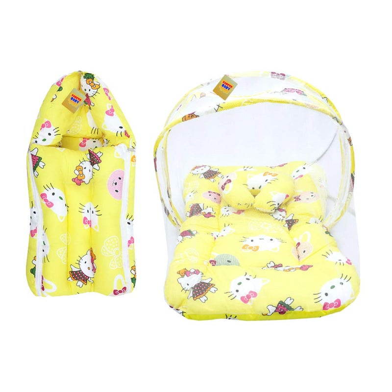 Fareto Teddy Baby Mattress with Mosquito Net Sleeping Bag Combo 06 Months 06 MonthsYellow Teddy - Image 1