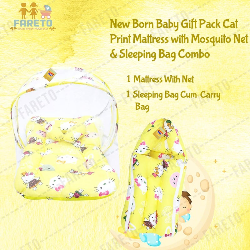 Fareto Teddy Baby Mattress with Mosquito Net Sleeping Bag Combo 06 Months 06 MonthsYellow Teddy - Image 3