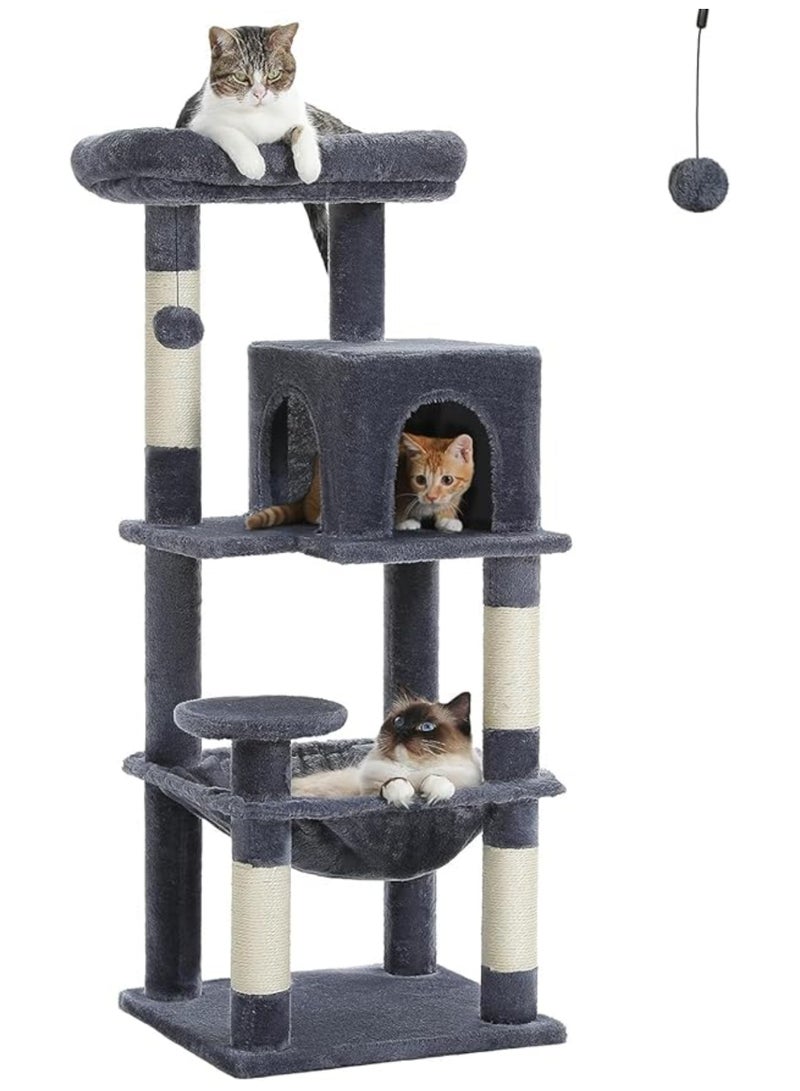 اليسا شجرة قطط طويلة 116 سم للقطط الداخلية، برج قطط متعدد المستويات مع أرجوحة كبيرة جدًا، أعمدة خدش مغطاة بالسيزال، شقة مريحة ومجثم علوي (متوسط) - Image 1