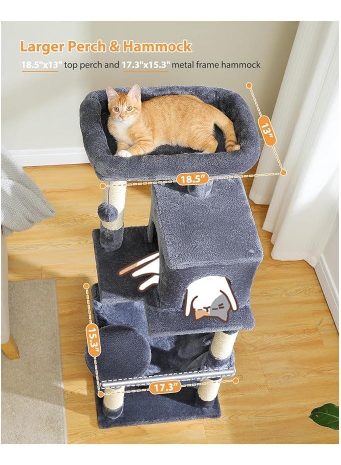 اليسا شجرة قطط طويلة 116 سم للقطط الداخلية، برج قطط متعدد المستويات مع أرجوحة كبيرة جدًا، أعمدة خدش مغطاة بالسيزال، شقة مريحة ومجثم علوي (متوسط) - Image 3