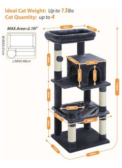 116 cm Tall Cat Tree for Indoor Cats, Multi-Level Cat Tower with Super Large Hammock, Sisal Covered Scratching Posts, Cozy Condo and Top Perch (Medium) - pzsku/ZB18341C1AF2F70198198Z/45/_/1732975303/97d19886-3d23-4278-824e-fdee9cc3a108