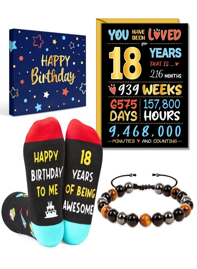 Happy Pop HAPPYPOP Gifts for 18 Year old Boy - 18th Birthday Gift Ideas, Birthday Gift Card Tiger Eye Bracelet Socks Set for Son Male - Image 1