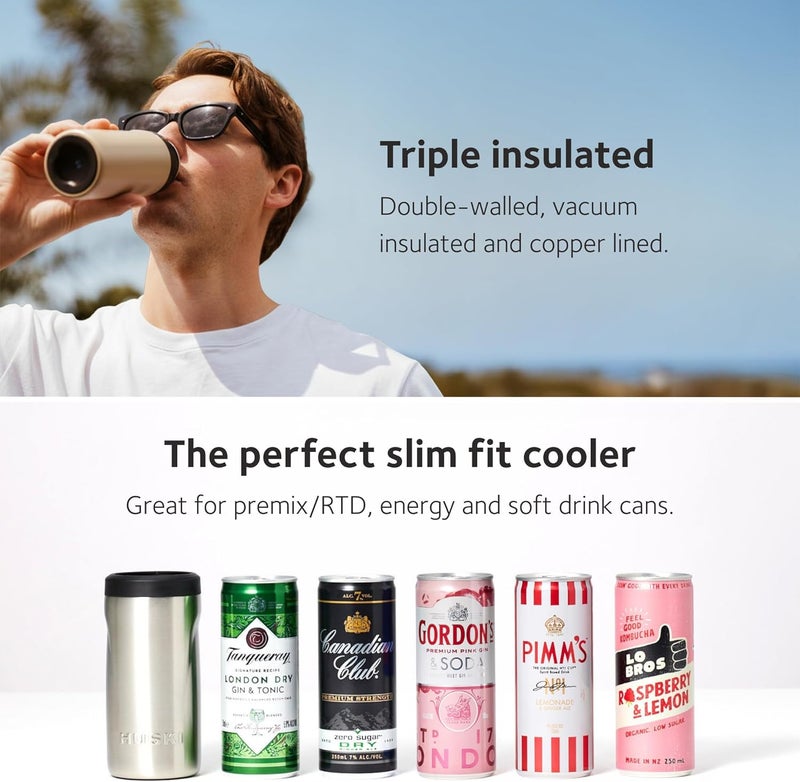 Huski Slim Can Cooler | NEW | Fits 250ml Premix/RTD, Energy & Soft Drink Cans | Triple Insulated | Detachable 2-in-1 Can Tab Slider | Keeps Cans up to 5X Colder | Great Gift (Powder Pink) - Image 4