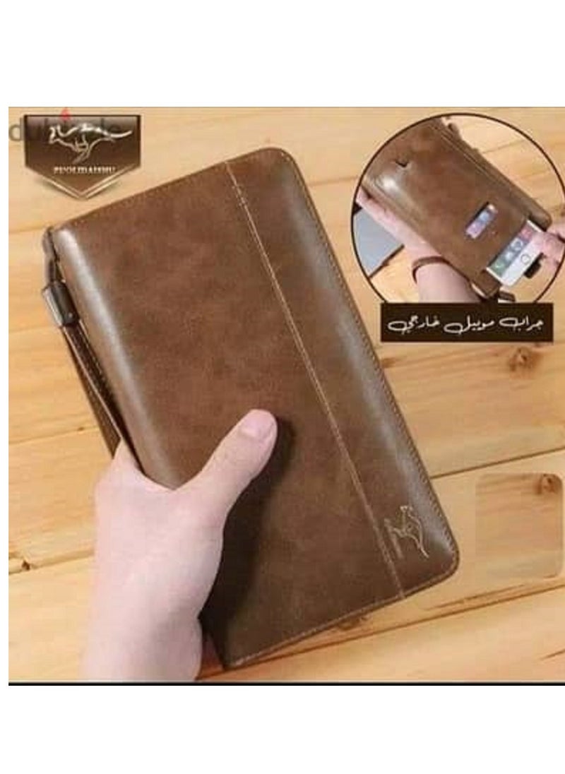 كانجرو محفظة وشنطة يد رجالي طويلة من الجلد لحمل الاغراض والنقود والموبايل-هافان  - Image 1