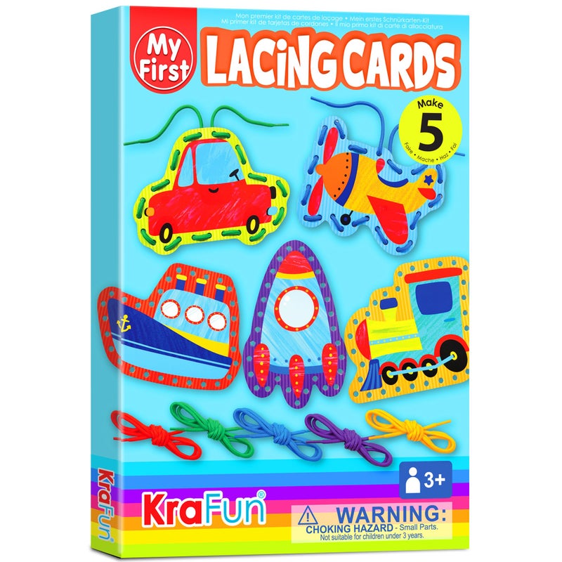 KRAFUN Preschool Beginner First Lacing Card Kit for Kids Training Arts Crafts 5 Easy Transport and Cars Lacing Projects Craft Paper Cards for Toddlers Fine Motor Skills Toys - Image 2