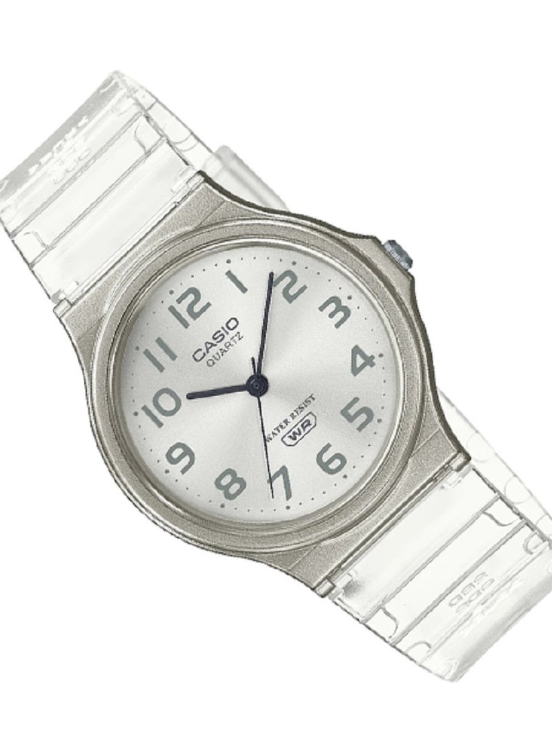 كاسيو ساعة كاسيو للجنسين، كاجوال، انالوج بعقارب، لون شفاف، مينا فضي، سوار من الراتنج MQ-24S-7BDF. - Image 3