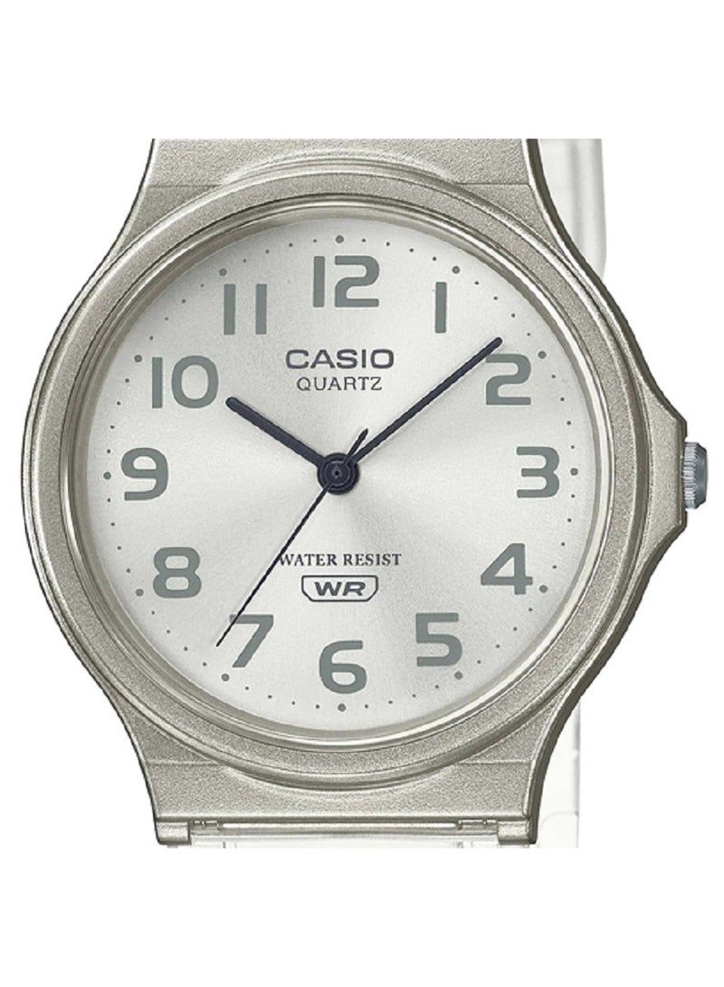 كاسيو ساعة كاسيو للجنسين، كاجوال، انالوج بعقارب، لون شفاف، مينا فضي، سوار من الراتنج MQ-24S-7BDF. - Image 4