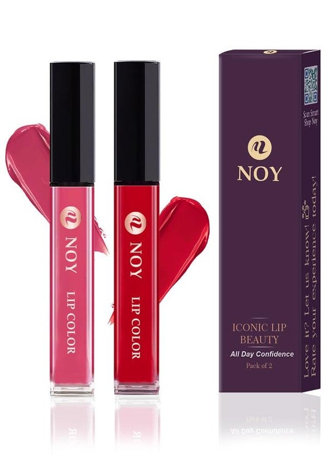 NOY Matte Liquid Lipstick Set Full Colour Ultra Matte Waterproof Lipstick Peach, Red Pack of 2 - Image 1