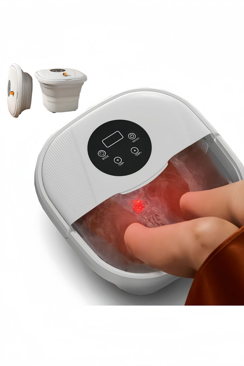 GGEROU Foot Spa with Heat Collapsible Foot Massager Spa Soaking Tub with Bubbles Temperature Control and Bubble Function Massage Roller Remote Control White - Image 1
