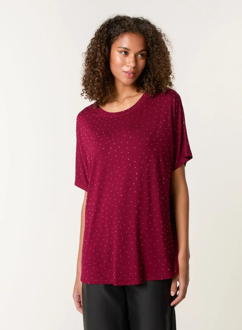 Blue Vanilla Stud Detail Round Neck T-shirt