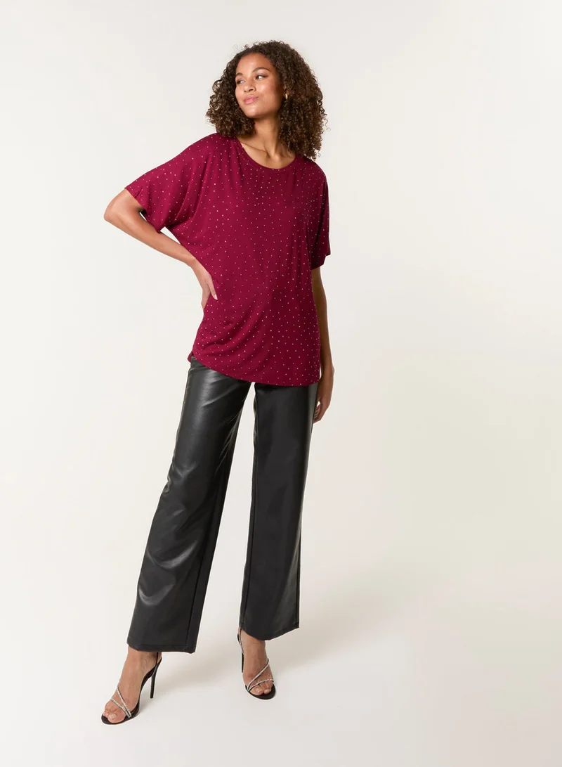 Blue Vanilla Stud Detail Round Neck T-shirt