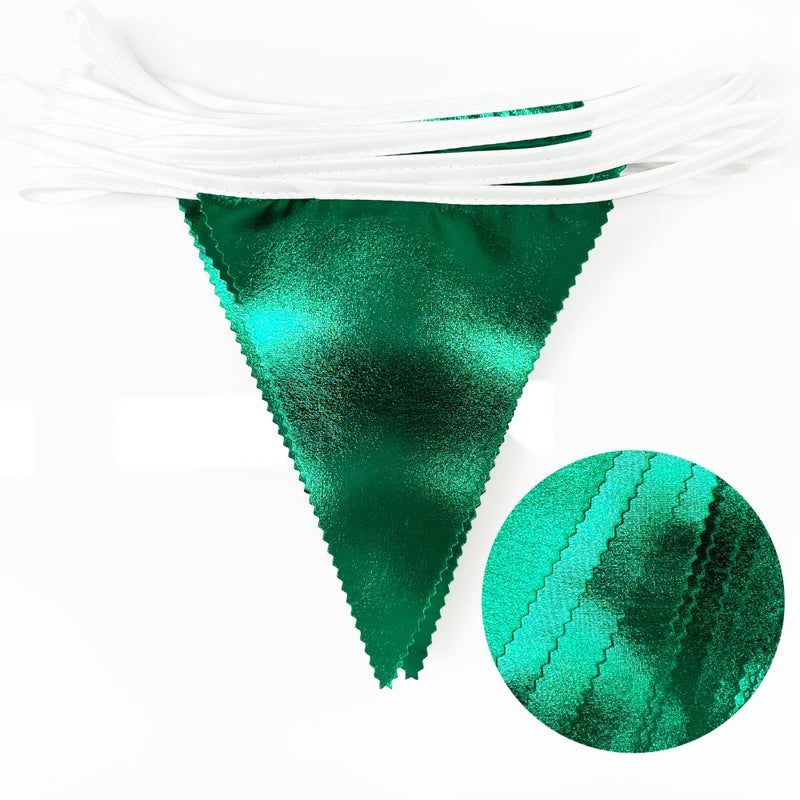 pinkblume Green Party Decorations Triangle Pennant Banner Flag Dark Green Metallic Fabric Bunting Garland for Graduation Wedding Bridal Shower Birthday Baby Shower Holiday Retirement Game Party Supplies - Image 3