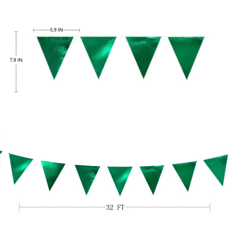 pinkblume Green Party Decorations Triangle Pennant Banner Flag Dark Green Metallic Fabric Bunting Garland for Graduation Wedding Bridal Shower Birthday Baby Shower Holiday Retirement Game Party Supplies - Image 2