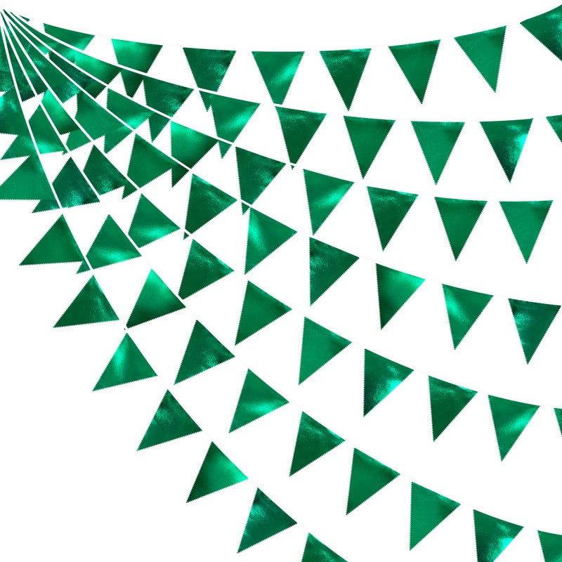 pinkblume Green Party Decorations Triangle Pennant Banner Flag Dark Green Metallic Fabric Bunting Garland for Graduation Wedding Bridal Shower Birthday Baby Shower Holiday Retirement Game Party Supplies - Image 1