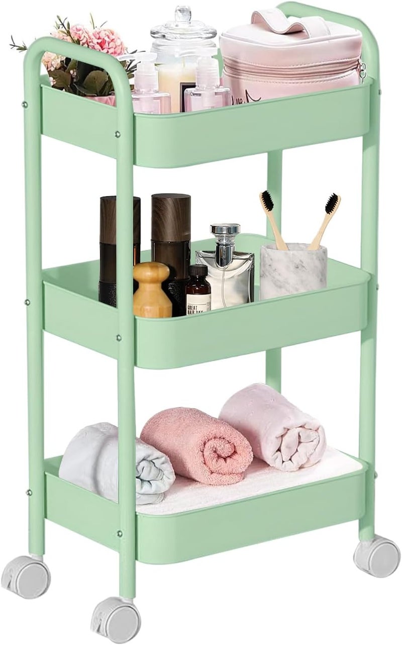 MEETOZ 3-Tier Rolling Utility Cart with Caster Wheels, Easy Assembly for Kitchen, Bathroom (Green) - Image 1