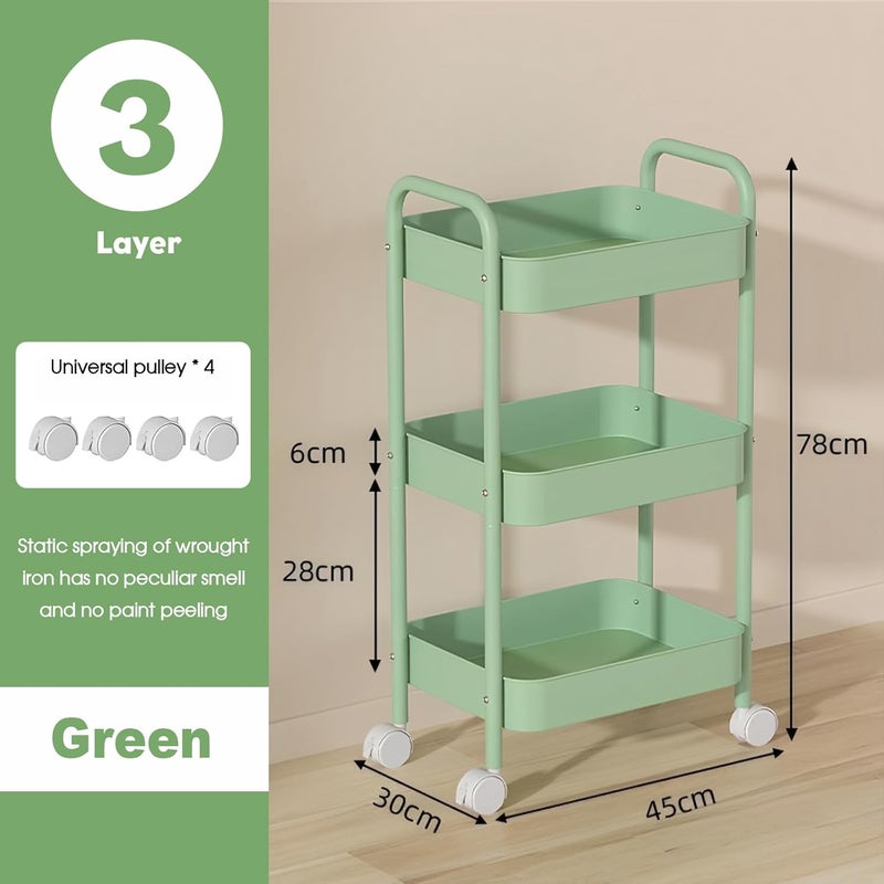 MEETOZ 3-Tier Rolling Utility Cart with Caster Wheels, Easy Assembly for Kitchen, Bathroom (Green) - Image 2