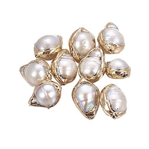 CHGCRAFT 5Pcs 15526mm Natural Baroque Pearl Beads Cultured Freshwater Pearl Spacer Beads Nuggets Shaped Loose Beads with Golden Tone Edge for DIY Earring Jewelry Making