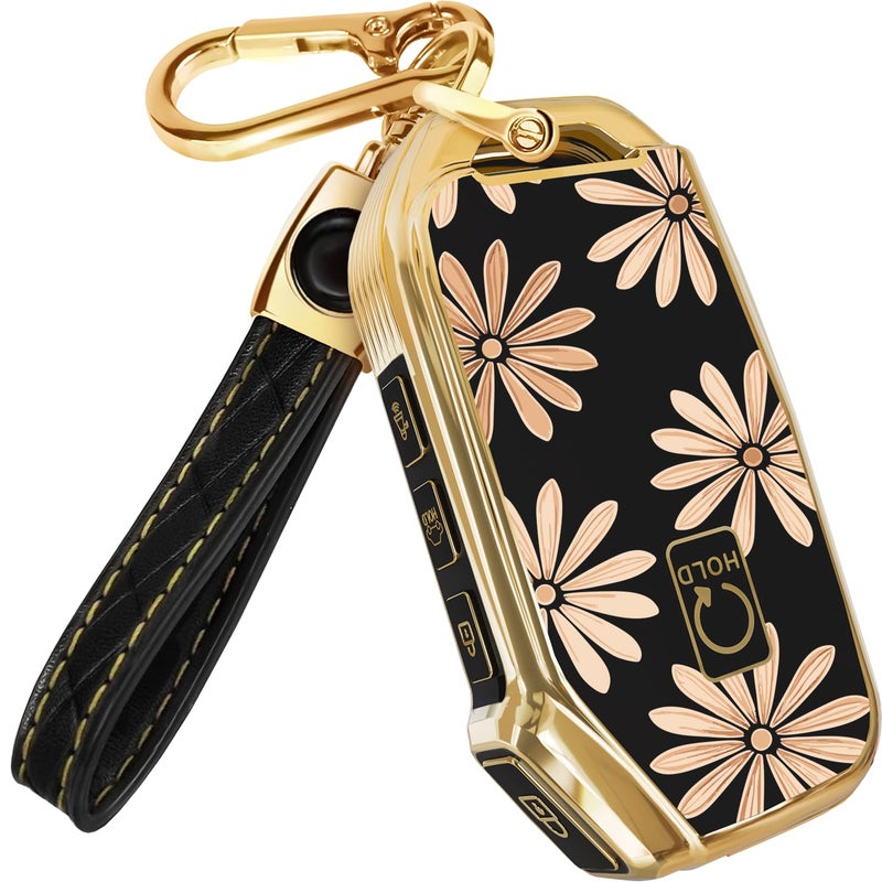 Lucrum Compatible with Kia Key Fob Cover Leather Keychain TPU Keyfob Case for Sportage Soul Forte Telluride EV6 NIRO K5 Stinger 20182025 Flower Vibe - Image 2