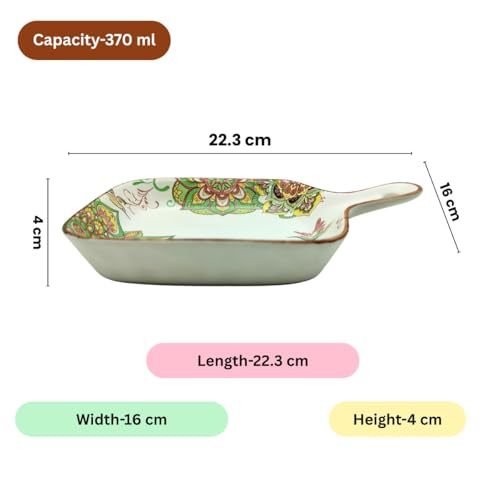 Lemon Tree Ceramic Matt Finish Square Platter with Handle, Coloured Print Design, 9.5 x 9.5 cm, 4.5 cm Height for Snacks Desserts Savouries Veggies Chips Cookies Fruits, Salad Pasta Serving (Green) - Image 2