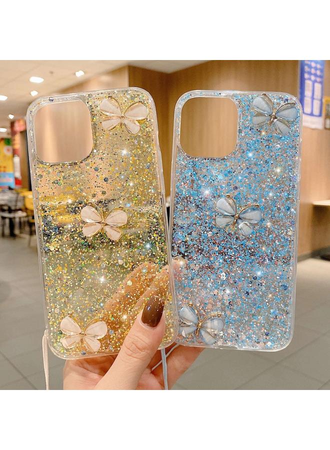 Zaboon Case For iPhone 11 Starry Sequin Jade Butterfly Epoxy TPU Phone Case with Strap - Image 3