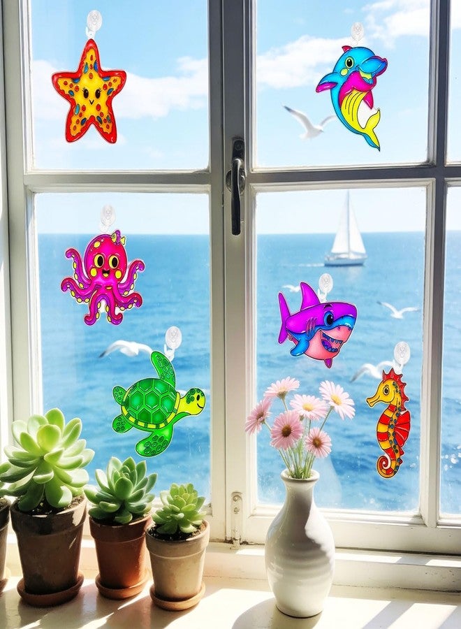 AUEKIV 30Sets Valentine Card Ocean Animal Suncatcher Kit Sea Animals Suncatchers DIY Window Art Paint Craft Kits Under The Sea Sun Catchers for Valentine's Day Classroom Party Gift Exchange (ocean animals) - Image 3