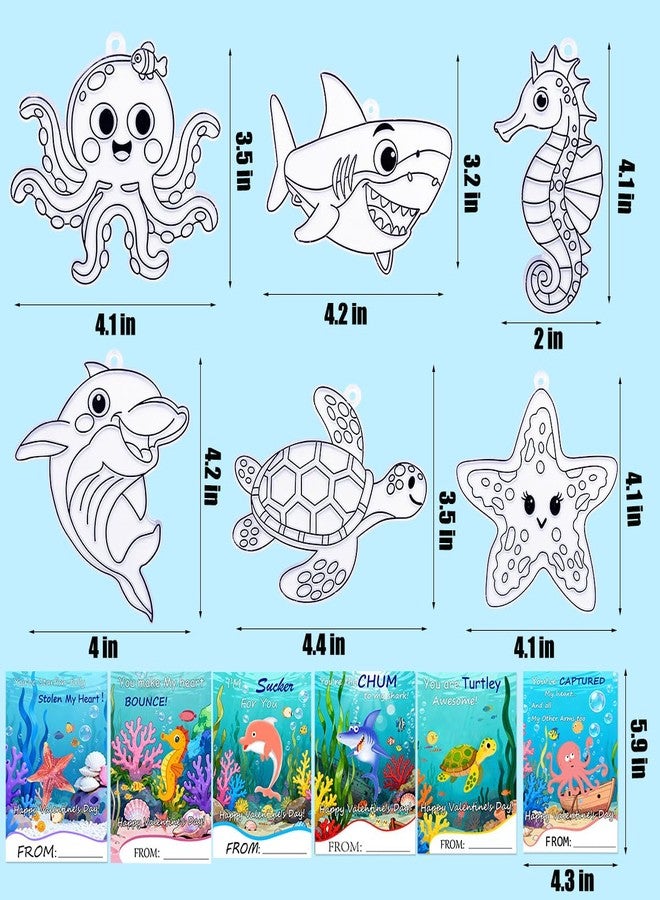 AUEKIV 30Sets Valentine Card Ocean Animal Suncatcher Kit Sea Animals Suncatchers DIY Window Art Paint Craft Kits Under The Sea Sun Catchers for Valentine's Day Classroom Party Gift Exchange (ocean animals) - Image 5
