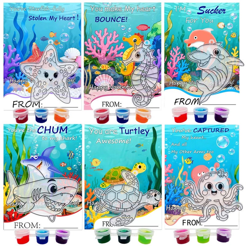 AUEKIV 30Sets Valentine Card Ocean Animal Suncatcher Kit Sea Animals Suncatchers DIY Window Art Paint Craft Kits Under The Sea Sun Catchers for Valentine's Day Classroom Party Gift Exchange (ocean animals) - Image 1