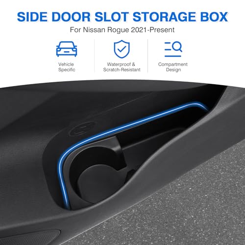 Canvcle Car Door Side Storage Box and Trash Can for 2021-2025 2026 Nissan Rogue Accessories Front Door Insert Tray Organizer Door Slot Storage Protector Garbage Bin with Trash Bags 4PCS - Image 2